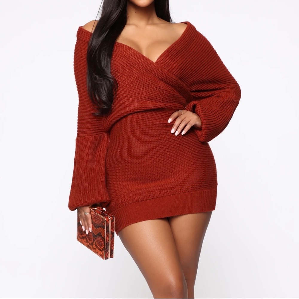 Rust Sweater Mini Dress - Picture 1 of 7